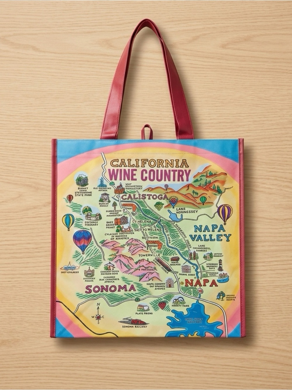 California Wine Country Reusable Tote Bag Napa Sonoma Calistoga NWT Sustainable